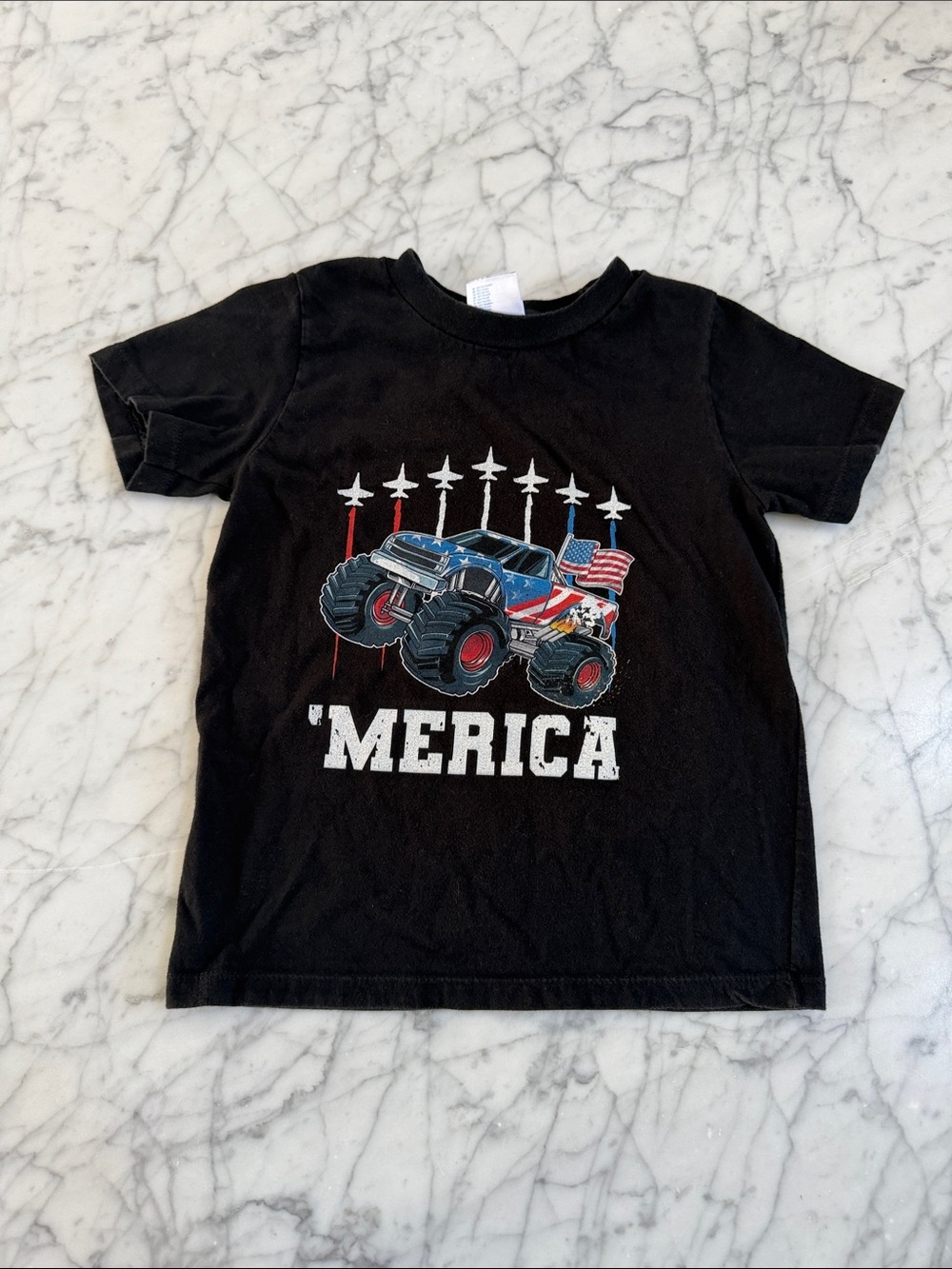 Boys Merica USA America Monster Truck Tee Sz 4T